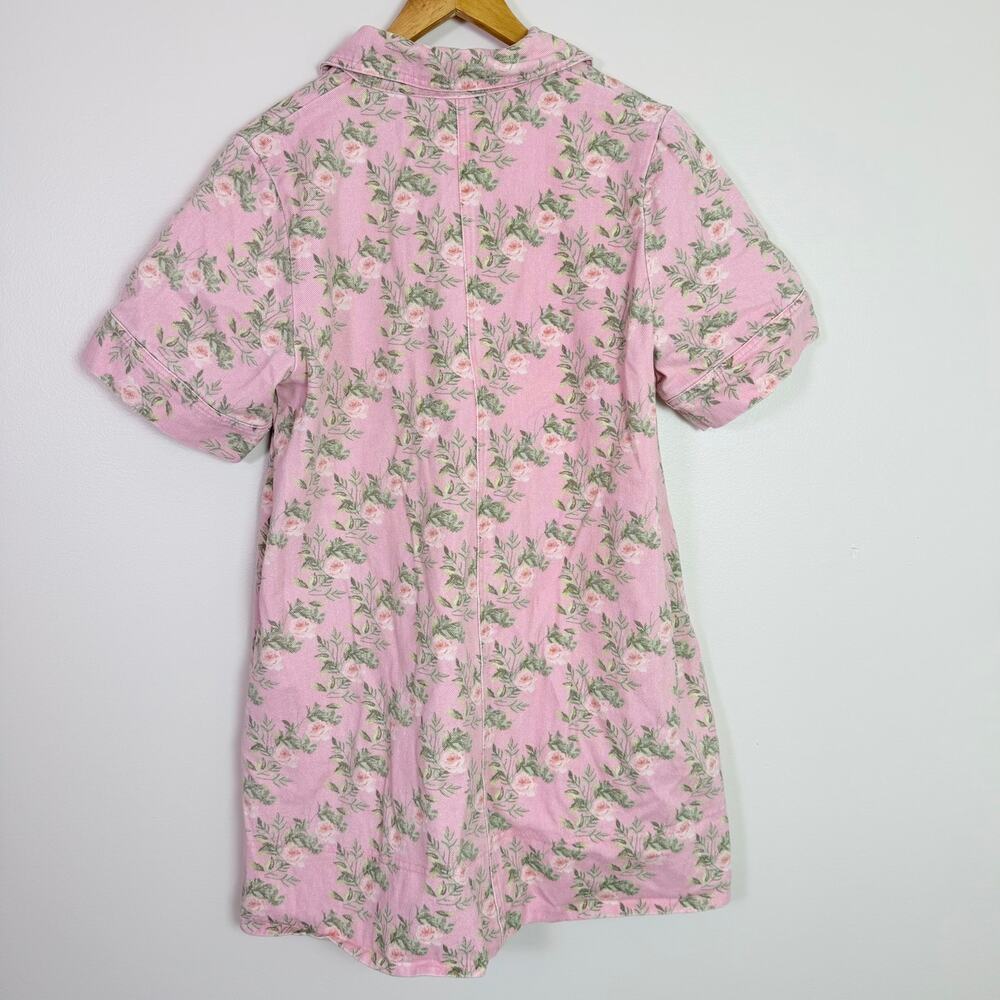 Entro Pink Denim Floral Rose Mini Shirt Dress Women's M Cottagecore Romantic - Picture 4 of 15